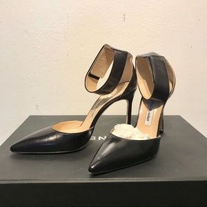 Manolo Blahnik Black Smooth Leather Mules Size 37M